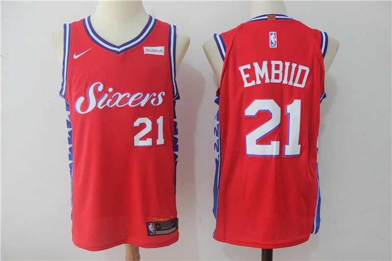 Men Philadelphia 76ers 21 Embiid Red NBA Jerseys